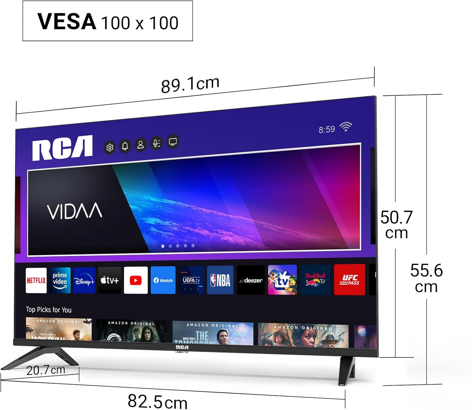 RCA Smart TV 40 Inch VIDAA Full HD Triple Tuner DVB-T/T2-C-S/S2, Wi-Fi, HDMI, USB, CI/CI+, Hotel Mode (VRS40FQ1, 2024)