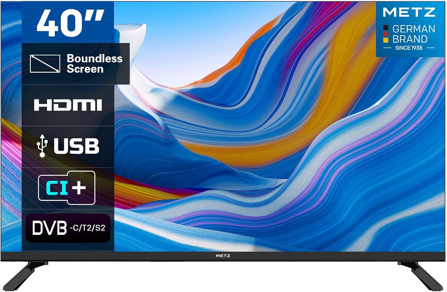Metz MTE2000Z TV, 40 Inch, FHD, TV, 1920x1080, Dolby Digital, Direct LED, Borderless Design, HDMI, USB, DVB-T/T2, DVB-C, DVB-S/S2 CI+