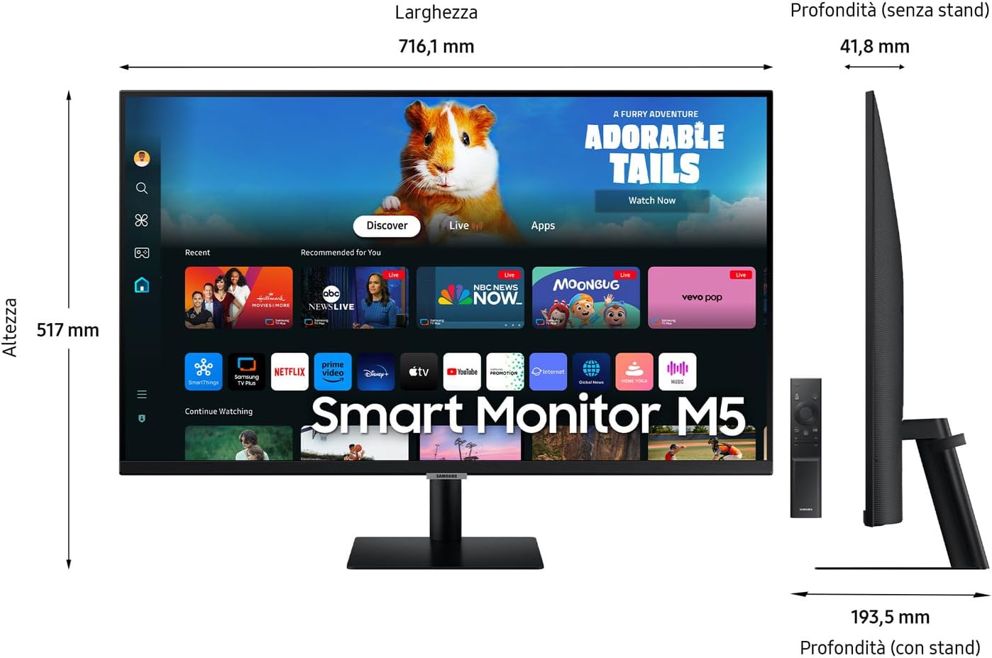 Smart Monitor M5 (S32DM502), Flat 32'', 1920x1080 (Full HD), Smart Hub with Streaming Apps, Office 365, Gaming Hub, Built-in Speakers, Remote Control, Wi-Fi, HDMI, USB